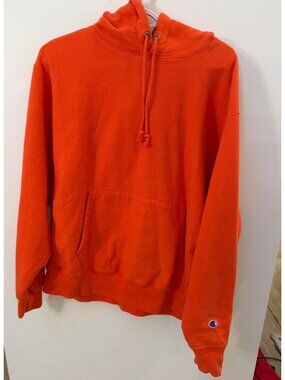 Champion Reverse Weave Orange Hoodie Size Large Men's Blank Pullover Sweatshirt